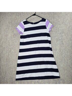 Talbots Womens Striped A-Line Dress With Purple Accents Size L